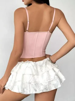 Corset bleu sexy à bretelles dos nu coupe ajustée laçage