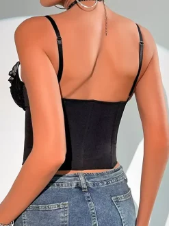 Corset bleu sexy à bretelles dos nu coupe ajustée laçage