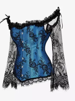 Corset bustier à manches longues en dentelle florale à épaules dénudées grande taille fermeture à agrafes au dos. Gaine amincissante.