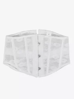 Corset gainant court en dentelle florale transparente fermeture à agrafes au dos et laçage.