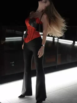 Corset sexy à strass pour femme - Bustier gainant sans bretelles - Tenue de soirée été 2026