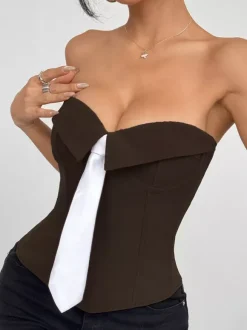Corset blanc sexy sans manches gris style blazer à rayures