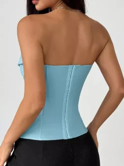Corset blanc sexy sans manches gris style blazer à rayures