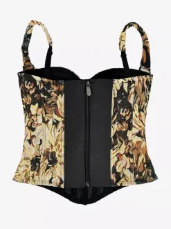 Corset bleu rétro sans manches imprimé coupe ajustée