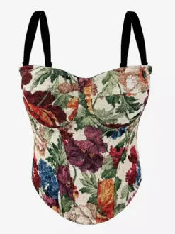 Corset bleu rétro sans manches imprimé coupe ajustée
