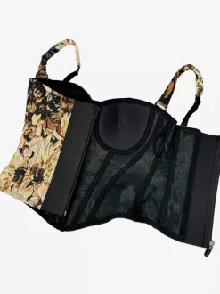Corset bleu rétro sans manches imprimé coupe ajustée