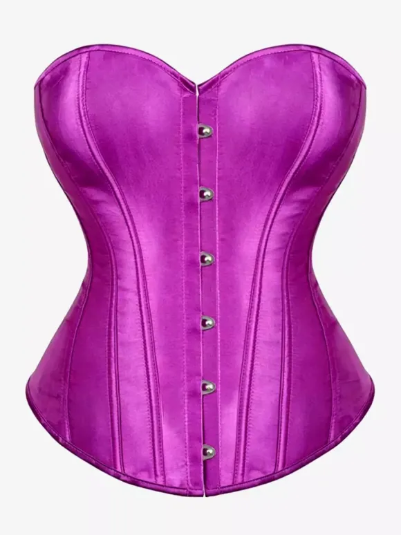 Corset bustier en satin sans bretelles fermeture boutonnée sur le devant et lacée au dos. Gainant