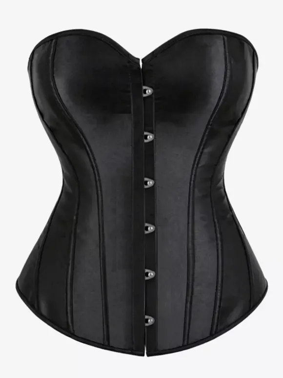 Corset bustier en satin sans bretelles fermeture boutonnée sur le devant et lacée au dos. Gainant
