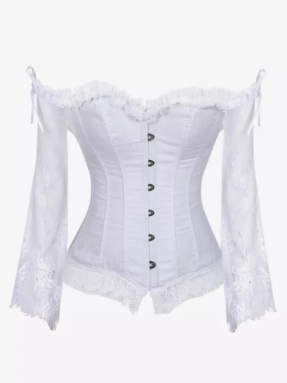Corset bustier à manches longues en dentelle florale à épaules dénudées et fermeture à agrafes au dos.