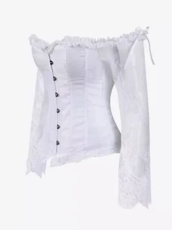 Corset bustier à manches longues en dentelle florale à épaules dénudées et fermeture à agrafes au dos.