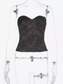 Corset en dentelle florale pour femme - Bustier noir à décolleté c艙ur - Camisole sexy style gothique coquette pour une soirée 2026