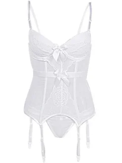 Corset Femme Lingerie Sexy en Dentelle avec Bretelles à Col Décolleté Coupe Cintrée Bicolores