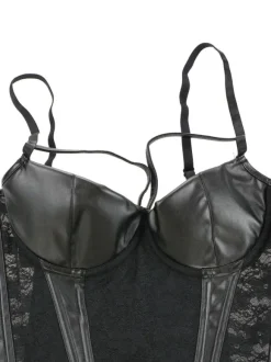 Corset Femme Lingerie Sexy en Dentelle avec Bretelles à Col Décolleté Coupe Cintrée Unicolore