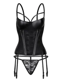 Corset Femme Lingerie Sexy en Dentelle avec Bretelles à Col Décolleté Coupe Cintrée Unicolore