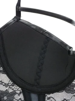 Corset Femme Lingerie Sexy en Dentelle avec Bretelles à Col Décolleté Coupe Cintrée Unicolore