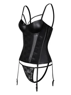 Corset Femme Lingerie Sexy en Dentelle avec Bretelles à Col Décolleté Coupe Cintrée Unicolore