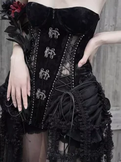 Corset gothique Lolita pour femme robe Lolita noire à lacets en polyester