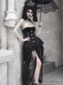 Corset gothique Lolita pour femme robe Lolita noire à lacets en polyester