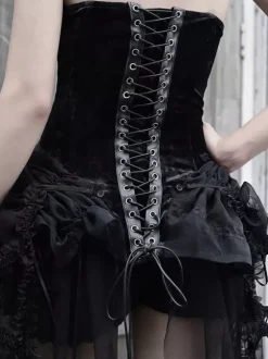 Corset gothique Lolita pour femme robe Lolita noire à lacets en polyester