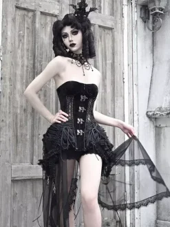 Corset gothique Lolita pour femme robe Lolita noire à lacets en polyester