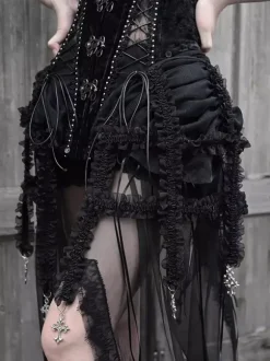 Corset gothique Lolita pour femme robe Lolita noire à lacets en polyester