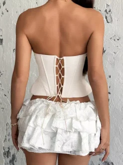 Corset marron sexy sans manches coupe ajustée à lacets
