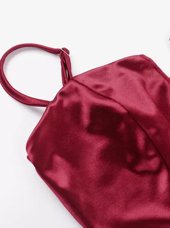 Corset pour femme - Bustier-camisole en satin à décolleté plongeant en V - Soirée d'été en boîte de nuit 2026