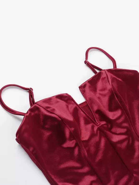 Corset pour femme - Bustier-camisole en satin à décolleté plongeant en V - Soirée d'été en boîte de nuit 2026