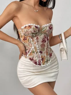 Corsets abricot sexy sans manches et sans bretelles coupe ajustée à lacets