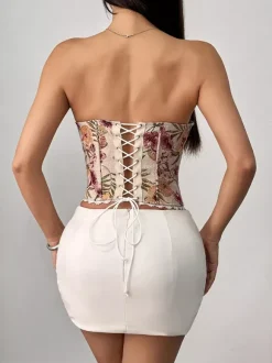 Corsets abricot sexy sans manches et sans bretelles coupe ajustée à lacets