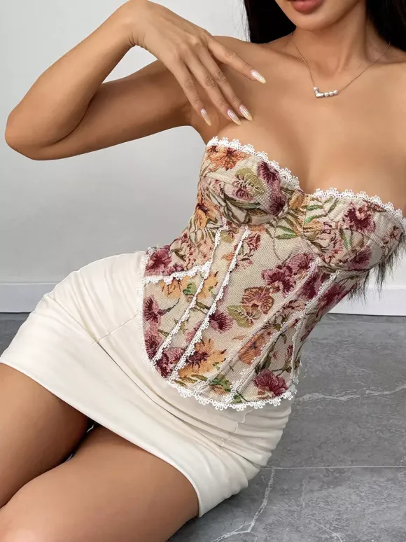 Corsets abricot sexy sans manches et sans bretelles coupe ajustée à lacets
