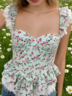 Corsets hauts turquoise sexy sans manches coupe ajustée en dentelle à lacets