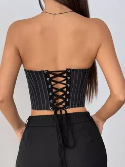 Corsets noirs chics sans manches coupe ajustée à lacets