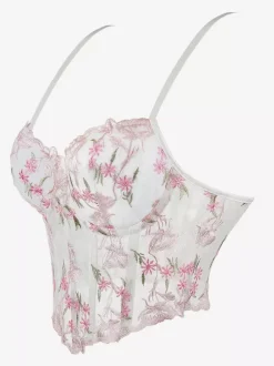 Corsets pour femmes débardeur chic d'intérieur blanc à lacets et bretelles spaghetti imprimé fleurs