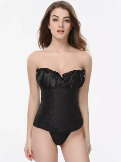 Corsets pour femmes en polyester noir à lacets et volants en cascade Lingerie décontractée quotidienne