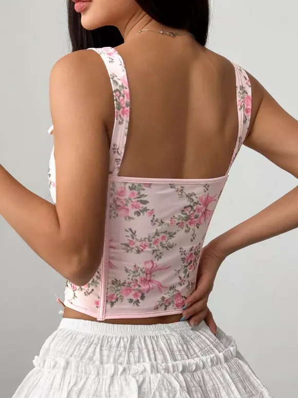 Corsets blancs chics sans manches à bretelles et décolleté ajusté avec n艙uds.