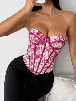 Corsets bleus sexy sans bretelles coupe ajustée à lacets