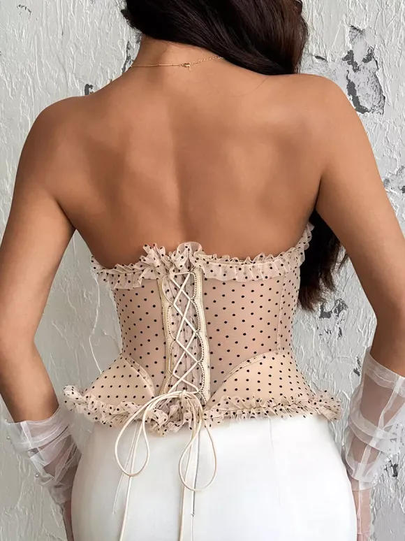 Corsets bordeaux chics sans manches et coupe ajustée en dentelle