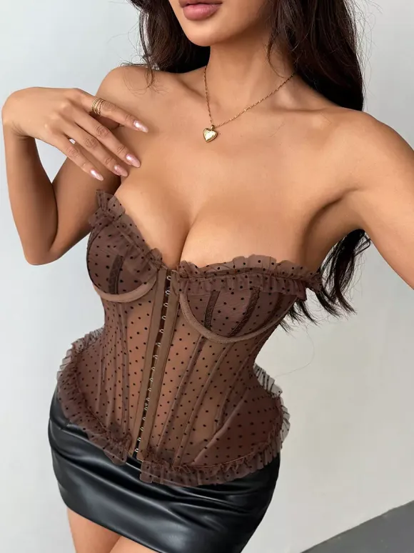 Corsets bordeaux chics sans manches et coupe ajustée en dentelle