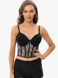 Corsets Bustier Noir Haut à Lacets Fête Lingerie Chic