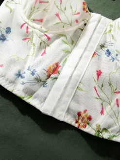 Corsets à imprimé floral blanc manches courtes lingerie décontractée du quotidien