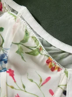 Corsets à imprimé floral blanc manches courtes lingerie décontractée du quotidien