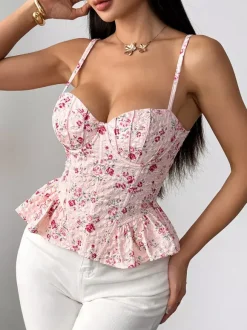 Corsets noirs corsets chics à bretelles décolleté ajusté hauts péplum à lacets