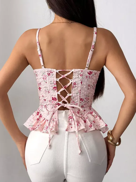 Corsets noirs corsets chics à bretelles décolleté ajusté hauts péplum à lacets