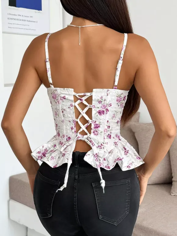 Corsets noirs corsets chics à bretelles décolleté ajusté hauts péplum à lacets