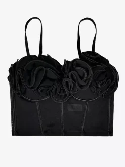Corsets noirs et rouges sexy sans manches et bustiers coupe ajustée à fleurs