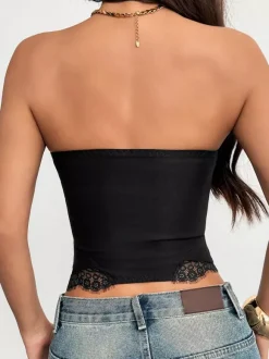 Corsets noirs sexy sans manches et bustiers en dentelle
