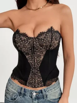 Corsets noirs sexy sans manches et bustiers en dentelle