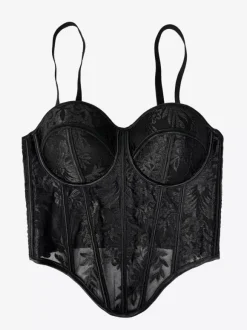 Corsets noirs sexy sans manches à bretelles coupe ajustée.