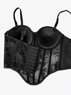 Corsets noirs sexy sans manches à bretelles coupe ajustée.